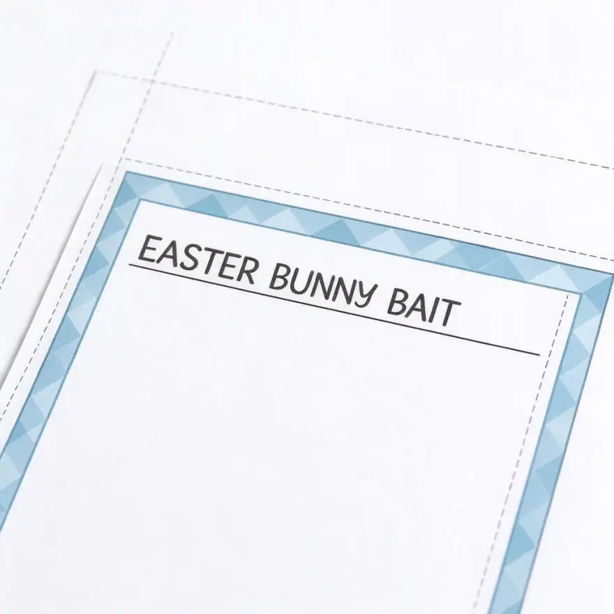 Close-up of a single printed piece from Easter Bunny Bait Tags, showing the line weight and trim detail to check before printing