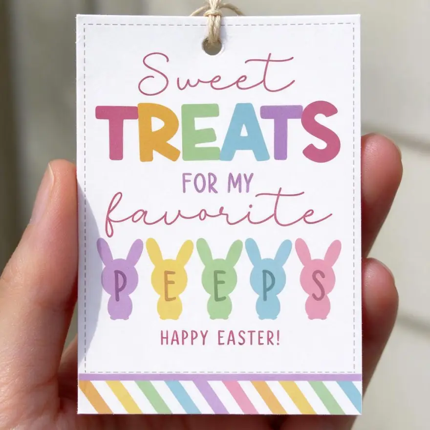Close-up of a single printed piece from Easter Peeps Treat Tags, showing the line weight and trim detail to check before printing